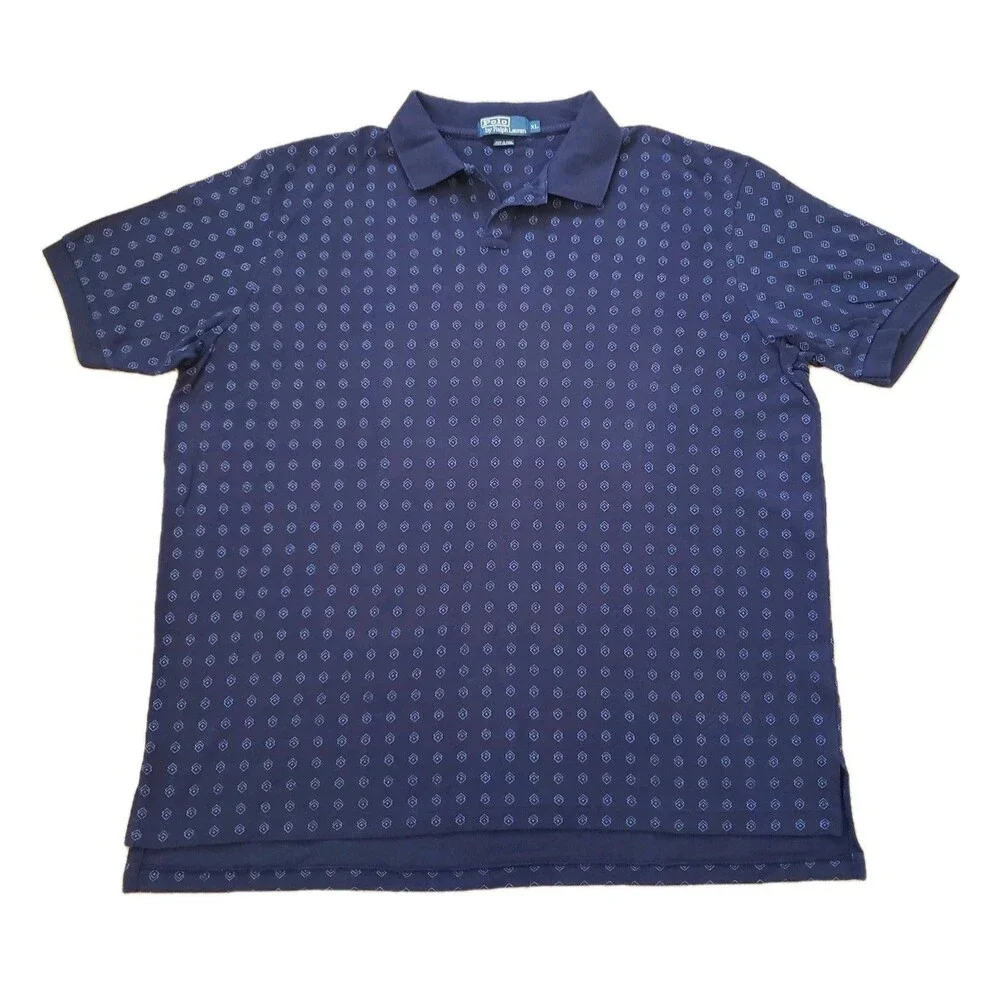 Vintage Y2K Polo Ralph Lauren Geometric Blade Collar Sz XL Mens Navy Polo Shirt